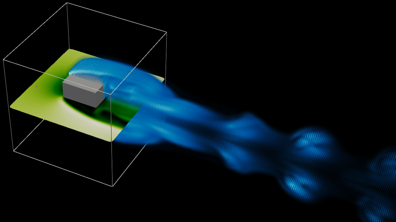 Hybrid finite-volume and vortex-particle wake simulation around a cube